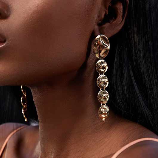 Gold Retro Metal Detail Asymmetric Earrings
