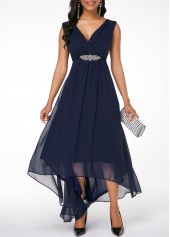 ROTITA Sleeveless High Low Navy Blue Dress