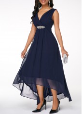Navy dresses,Plain Color dresses,ROTITA Sleeveless High Low Navy Blue Dress