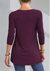 Dark Purple tops,Plain Color tops,ROTITA Solid Lace Patchwork Round Neck T Shirt