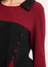 Black tops,Contrast Color tops,ROTITA Contrast Decorative Button Long Sleeve T Shirt