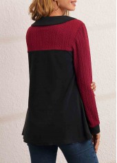 Black tops,Contrast Color tops,ROTITA Contrast Decorative Button Long Sleeve T Shirt