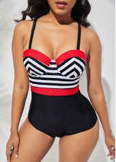 ROTITA Spaghetti Strap Striped One Piece Swimwear