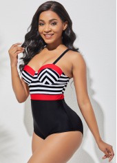 Multi Color swimwear,Striped swimwear,ROTITA Spaghetti Strap Striped One Piece Swimwear