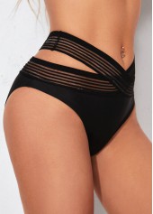 Black swimwear,Plain Color swimwear,ROTITA High Waisted Black Cross Strap Swimwear Panty