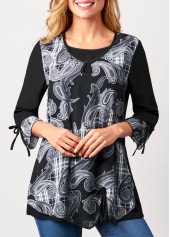 Black tops,Paisley tops,ROTITA Black Paisley Print 3/4 Sleeve Blouse
