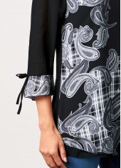 Black tops,Paisley tops,ROTITA Black Paisley Print 3/4 Sleeve Blouse