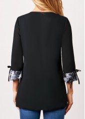 Black tops,Paisley tops,ROTITA Black Paisley Print 3/4 Sleeve Blouse