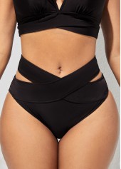 Black swimwear,Plain Color swimwear,ROTITA Halter Cross Strap Black Bikini Set