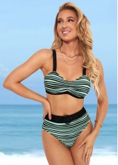 Striped swimwear,ROTITA Striped High Waisted Color Block Bikini Set