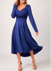 Royal Blue dresses,Plain Color dresses,ROTITA Royal Blue Cross Front Long Sleeve Dress