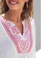 White tops,Tribal tops,ROTITA White Tribal Print Split Neck Blouse