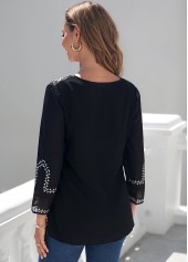 Black tops,Floral tops,ROTITA Black Printed Split Neck 3/4 Sleeve Blouse