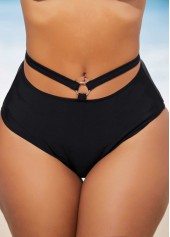 Black swimwear,Plain Color swimwear,ROTITA Black Halter Metal Ring Detail High Waisted Bikini Set
