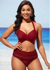 Rotita Neckholder-Bikini-Set in Weinrot mit mittlerer Taille