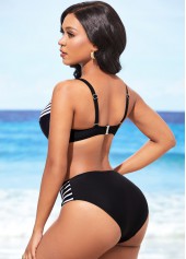 Multi Color swimwear,Striped swimwear,ROTITA Mid Waist Striped Spaghetti Strap Bikini Set