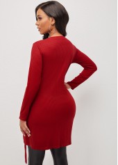 Red tops,Quarter Zip Red Grommet Side Slit Blouse