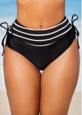 Black swimwear,Striped swimwear,ROTITA Black Tie Back Stripe Print Bikini Set