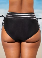 Black swimwear,Striped swimwear,ROTITA Black Tie Back Stripe Print Bikini Set