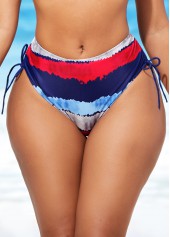 Rainbow Color swimwear,Floral swimwear,ROTITA Color Block Mid Waist Drawstring Side Bikini Set