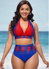 ROTITA Royal Blue Geometric Print High Waisted Bikini Set