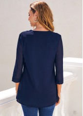 Navy tops,Tribal tops,ROTITA Navy Blue Tribal Print Split Neck Blouse