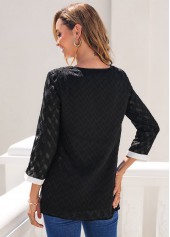 Black tops,Contrast Color tops,ROTITA Decorative Button Color Block 3/4 Sleeve Blouse
