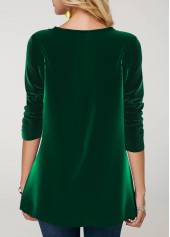 Green tops,Plain Color tops,ROTITA Sequin Green Velvet Stitching Round Neck Sweatshirt
