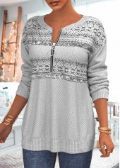 Grey tops,Plain Color tops,ROTITA Sequin Grey Quarter Zip Lace Patchwork Sweatshirt