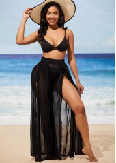 Black swimwear,Plain Color swimwear,ROTITA Side Slit Black High Waisted Beach Pants