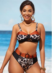 ROTITA High Waist Leopard Wide Strap Bikini Set