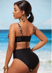 Multi Color swimwear,Letter swimwear,ROTITA High Waist Leopard Wide Strap Bikini Set