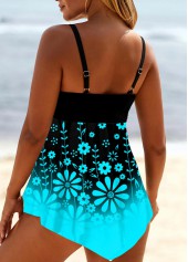 Cyan swimwear,Floral swimwear,ROTITA Floral Print Ombre Cyan Swimdress Top