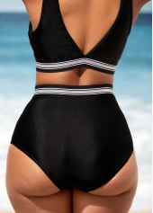 Black swimwear,Contrast Color swimwear,ROTITA High Waisted Mesh Stitching Black Bikini Set