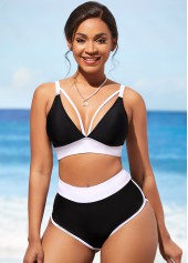 ROTITA High Waisted Contrast Black Bikini Set