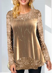 Gold plus size,Plain Color plus size,ROTITA Plus Size Sequin Hot Stamping Gold Sweatshirt