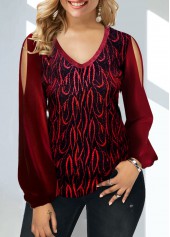 ROTITA Wine Red Velvet Stitching Hot Stamping Sweatshirt