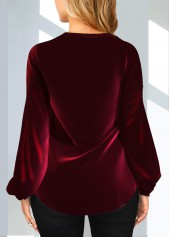 Wine Red tops,Floral tops,ROTITA Wine Red Velvet Stitching Hot Stamping Sweatshirt