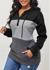 ROTITA Drawstring Black Kangaroo Pocket Long Sleeve Hoodie