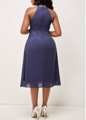 Dusty Blue dresses,Plain Color dresses,ROTITA Embellished Neck Solid Flounce Sleeveless Dress