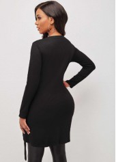 Black tops,Quarter Zip Black Grommet Side Slit Blouse