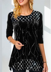 ROTITA Hot Stamping Black Round Neck Sweatshirt