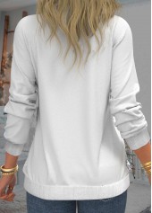 White tops,Plain Color tops,ROTITA White Sequin Long Sleeve Lace Patchwork Sweatshirt