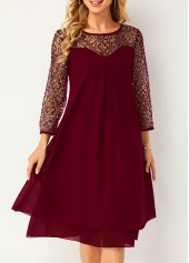 ROTITA Sequin Lace Stitching Wine Red Dress