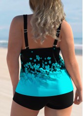 Cyan plus size,Ombre plus size,ROTITA Floral Print Plus Size Ombre Tankini Top