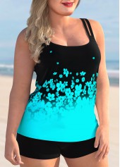 Cyan plus size,Ombre plus size,ROTITA Floral Print Plus Size Ombre Tankini Top