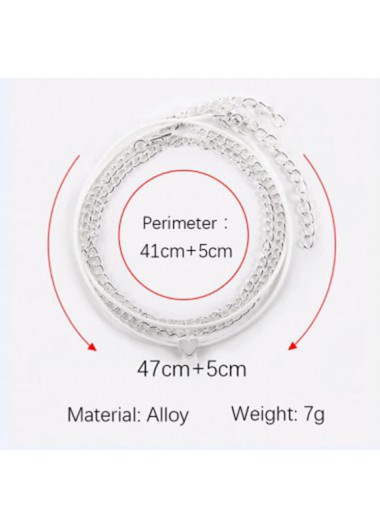 Silvery White jewelry,Silver Metal Heart Shape Anklet Set for Woman