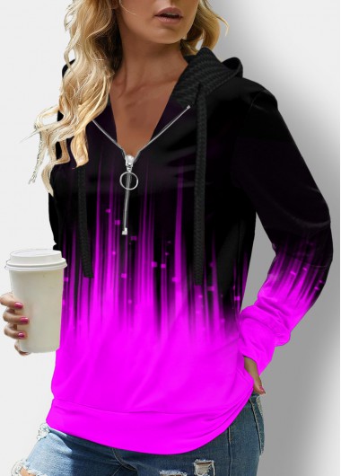Purple tops,Ombre tops,ROTITA Long Sleeve Ombre Quarter Zip Hoodie