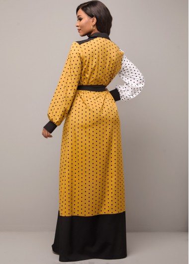Multi Color dresses,Dot dresses,ROTITA Polka Dot Pocket Color Block Belted Dress