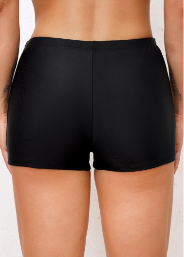 Black swimwear,Plain Color swimwear,ROTITA Mid Waisted Black Elastic Detail Swimwear Shorts